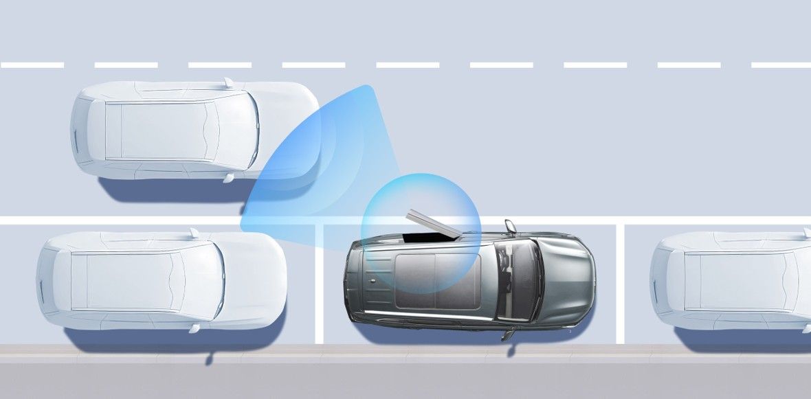 Sensors warn of approaching traffic before door opening when parked/slow-moving. Alerts prevent collisions with cyclists/vehicles. image