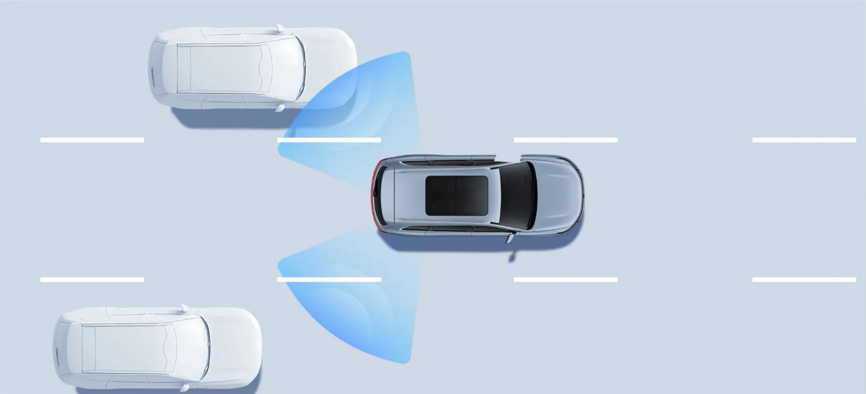 Monitors adjacent lanes, alerts via side-mirror indicators when vehicles approach. Lane change triggers audio-visual warnings to prevent collisions. image