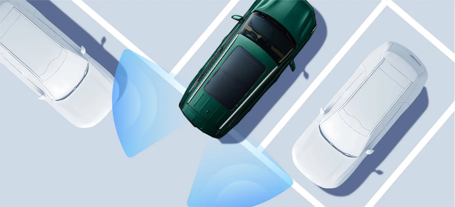 Scans rear/side zones when reversing. Warns with sound/dashboard visuals if vehicles cross path, prevents low-speed collisions. image